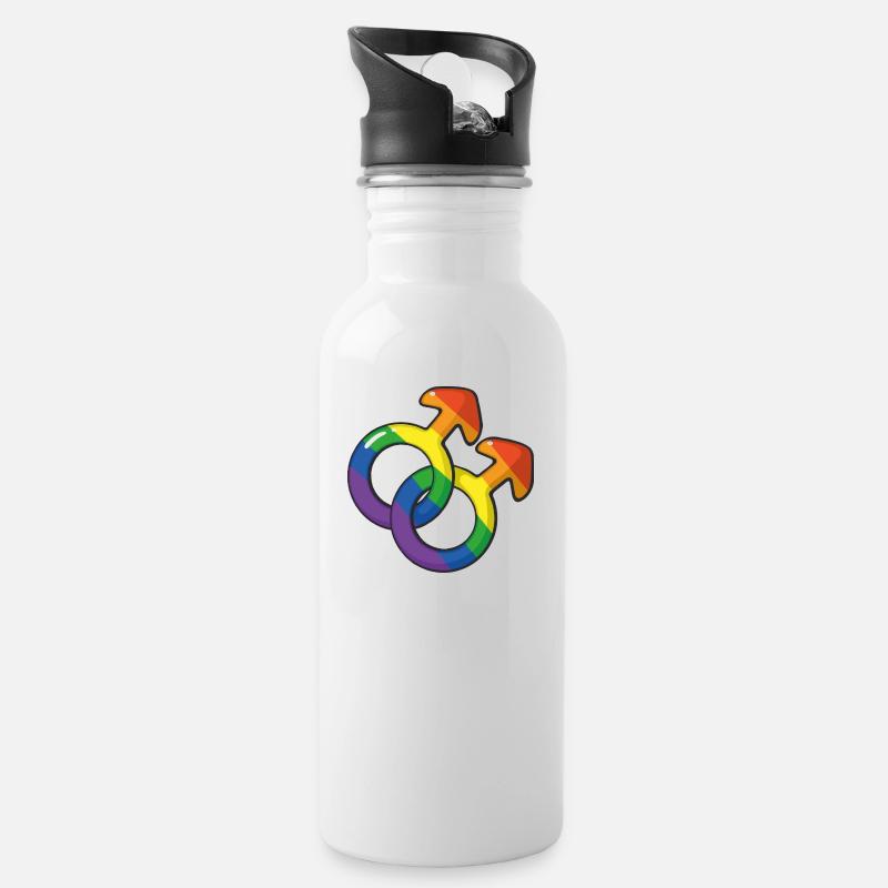 Lgtb Mars Symbol Regenbogen - Trinkflasche mit integriertem Trinkhalm - Weiß