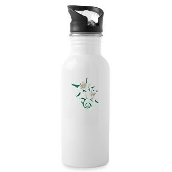 Lilienblüten Tattoo Geschenkidee - Trinkflasche mit integriertem Trinkhalm - Weiß - Rechts