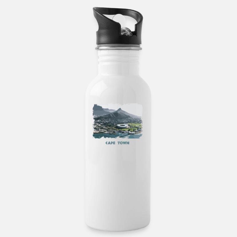 Cape Town Retro - Trinkflasche mit integriertem Trinkhalm - Weiß