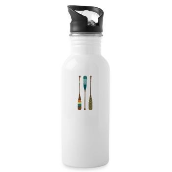 Drei Paddel Bunte Kanu Fan Geschenkidee - Trinkflasche mit integriertem Trinkhalm - Weiß - Rechts