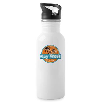 Key West Florida Vintage - Trinkflasche mit integriertem Trinkhalm - Weiß - Rechts