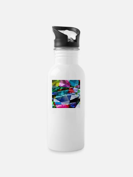 Kaleidoskop polygonal - Trinkflasche mit integriertem Trinkhalm - Weiß
