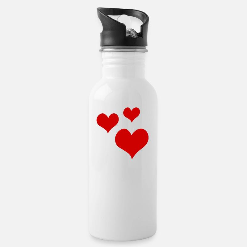 Herzen - Trinkflasche mit integriertem Trinkhalm - Weiß