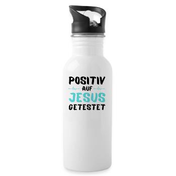 Auf Jesus getestet Gott Geschenkidee - Trinkflasche mit integriertem Trinkhalm - Weiß - Rechts