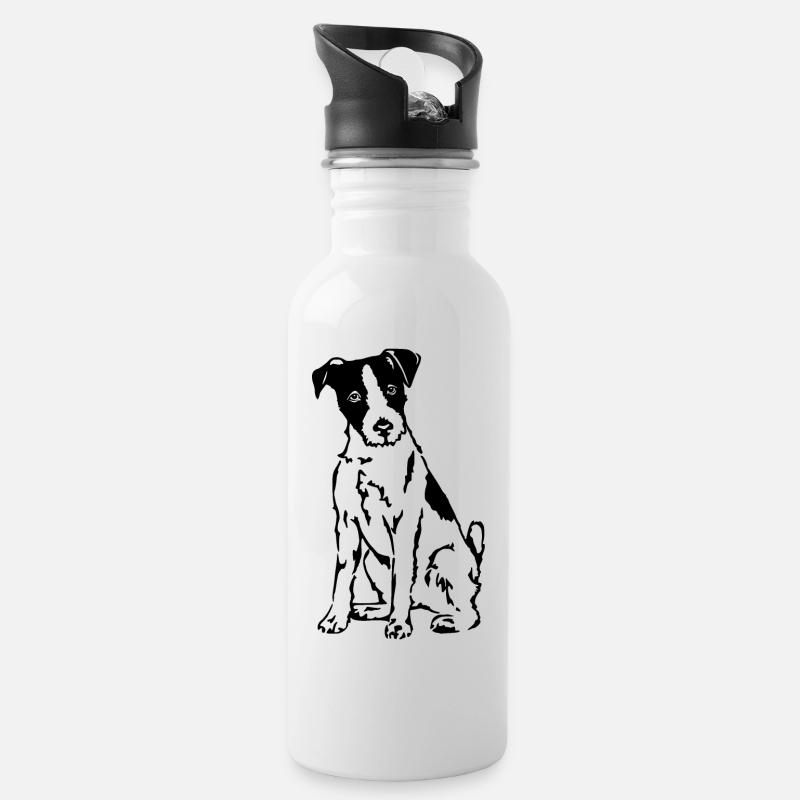Russell Terrier - Trinkflasche mit integriertem Trinkhalm - Weiß