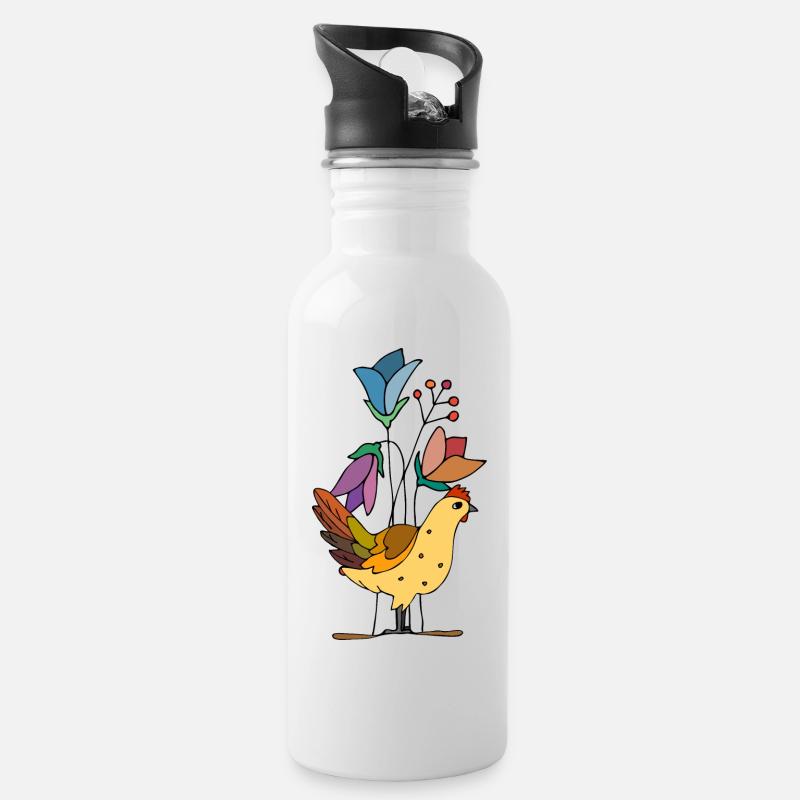 Poule - Gourde avec paille intégrée - blanc
