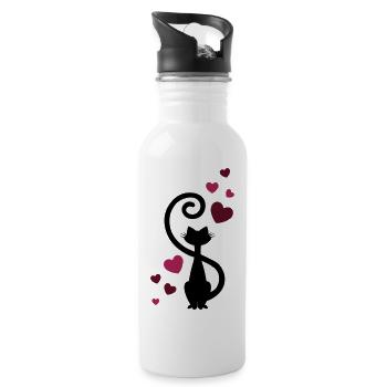 Cat Love In Love - cat in love - gift idea - Water bottle with straw - white - Right