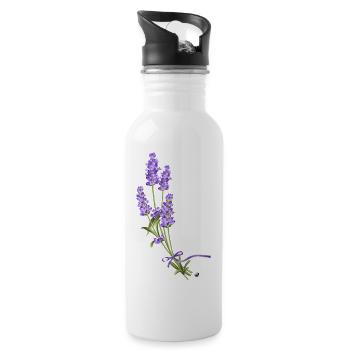 Lavender flowers tied with a purple bow - Water bottle with straw - white - Right