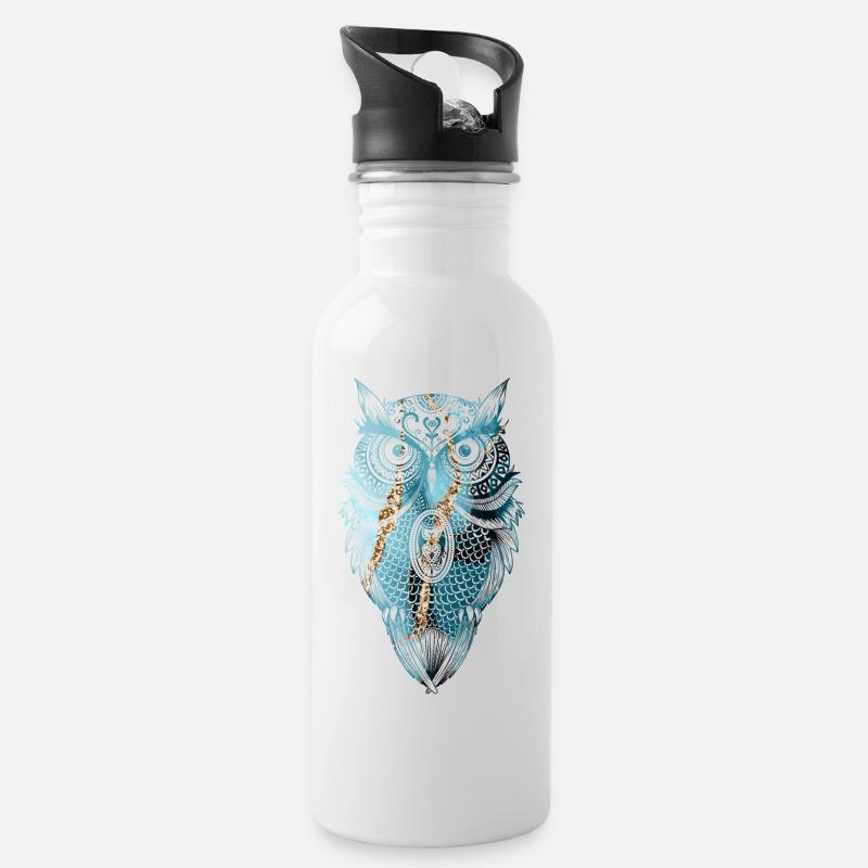 EULE MANDALA UHU - Trinkflasche mit integriertem Trinkhalm - Weiß