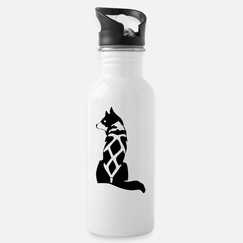 Yukon Quest - Schlittenhund (2) - Trinkflasche mit integriertem Trinkhalm - Weiß