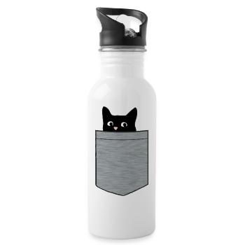 Black kitten in breast pocket - Water bottle with straw - white - Right