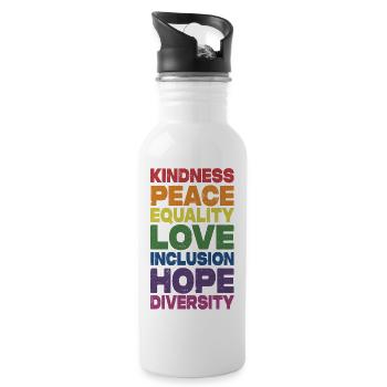 Kindness Peace Equality Love Inclusion Hope Divers - Water bottle with straw - white - Right