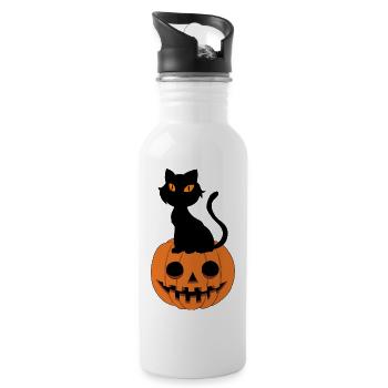 Cute Halloween pumpkin with cat, hangover - Water bottle with straw - white - Right