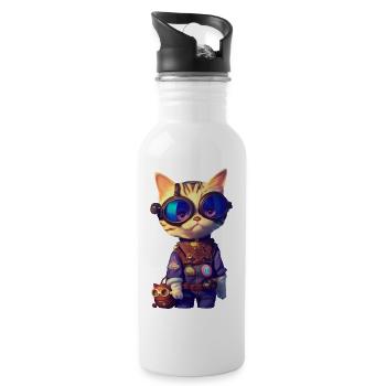 Aviator Katze - Trinkflasche mit integriertem Trinkhalm - Weiß - Rechts