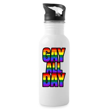 Gay All Day - Trinkflasche mit integriertem Trinkhalm - Weiß - Rechts