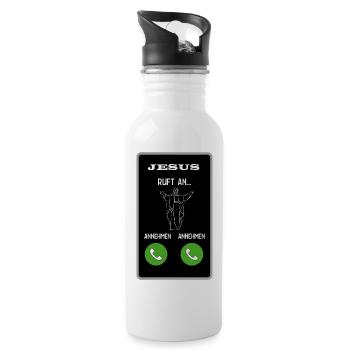 Jesus ruft an - Trinkflasche mit integriertem Trinkhalm - Weiß - Rechts