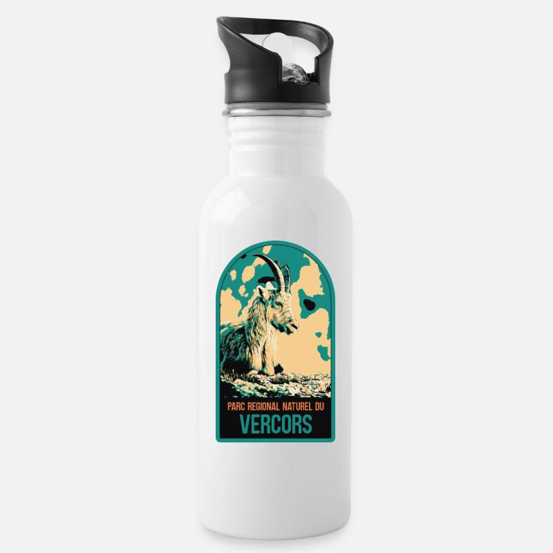 Illustration d'un Bouquetin dans Parc du Vercors - Gourde avec paille intégrée - blanc