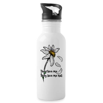Monochrome Daisy with Golden Center - Water bottle with straw - white - Right
