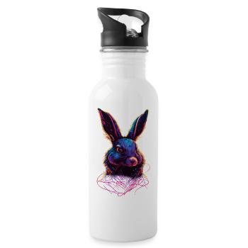 Hase Synthwave 80 s Geschenk - Trinkflasche mit integriertem Trinkhalm - Weiß - Rechts