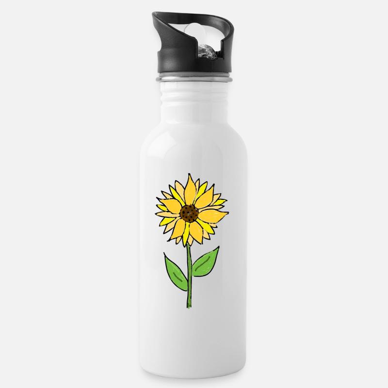 Sonnenblume - Trinkflasche mit integriertem Trinkhalm - Weiß