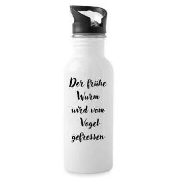 Der frühe Wurm wird vom Vogel gefressen - Trinkflasche mit integriertem Trinkhalm - Weiß - Rechts