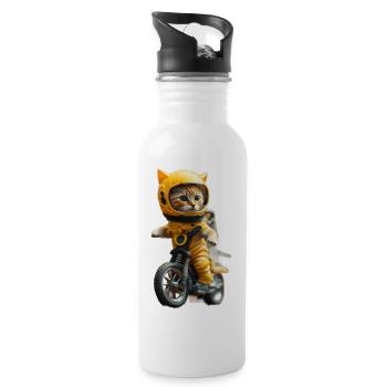 Cat Astronaut Pet Gift - Water bottle with straw - white - Right