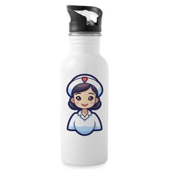 Krankenschwester - Trinkflasche mit integriertem Trinkhalm - Weiß - Rechts