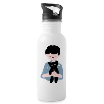 Katze sitzt in menschlicher Handfläche4 - Trinkflasche mit integriertem Trinkhalm - Weiß - Rechts