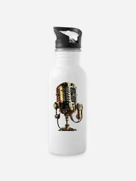 Microphone vintage - Gourde avec paille intégrée - blanc