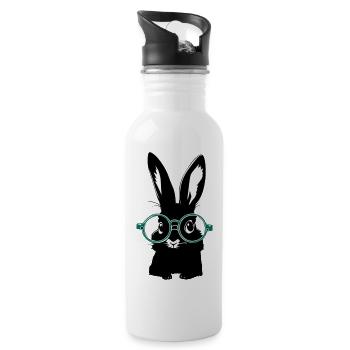 Häschen mit Brille - Trinkflasche mit integriertem Trinkhalm - Weiß - Rechts