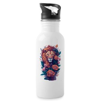 Löwe - Trinkflasche mit integriertem Trinkhalm - Weiß - Rechts