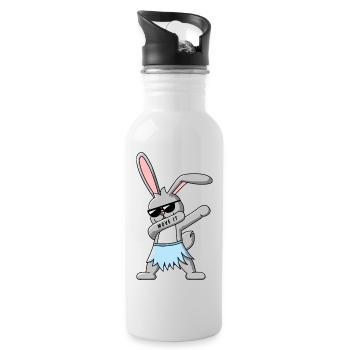 Dabbing Hase mit Hawaii Rock Design Geschenkidee - Trinkflasche mit integriertem Trinkhalm - Weiß - Rechts