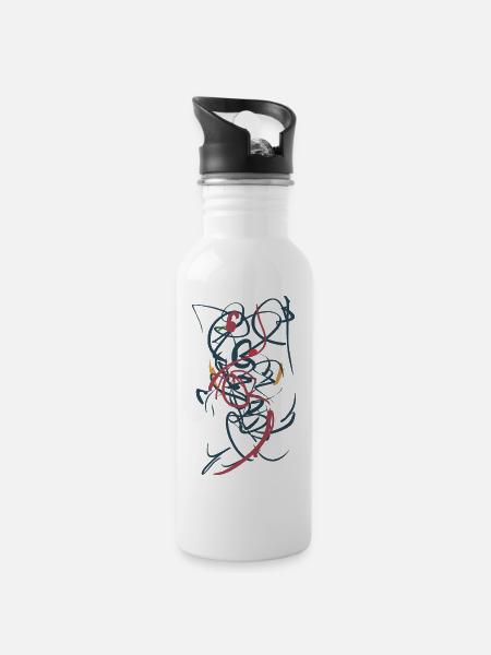 abstrakt - Trinkflasche mit integriertem Trinkhalm - Weiß