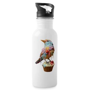 Oiseau crème glacée sur cupcake - Gourde avec paille intégrée - blanc - Droite