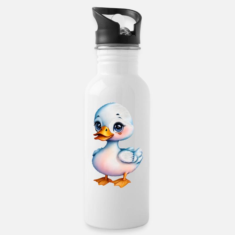 Entchen - Trinkflasche mit integriertem Trinkhalm - Weiß