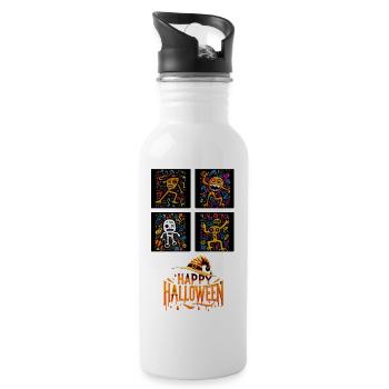 Night's Dance: Halloween Figures in Pop Art style. - Water bottle with straw - white - Right
