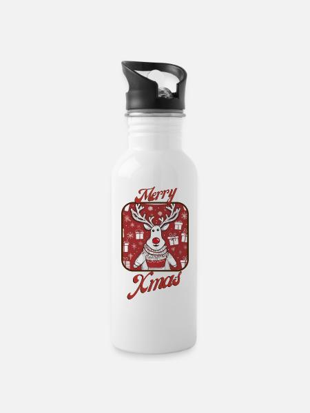 Rudi das Ren 2 - Trinkflasche mit integriertem Trinkhalm - Weiß