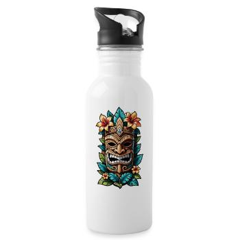 Tiki Beach - Polynesien Statue - Trinkflasche mit integriertem Trinkhalm - Weiß - Rechts