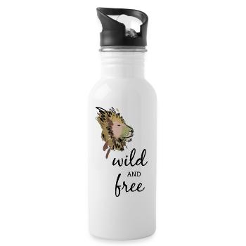 Saying "wild and free" with illustration lion - Water bottle with straw - white - Right