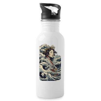 Geisha Ukiyo-E Wave Retro Streetwear Art - Water bottle with straw - white - Right