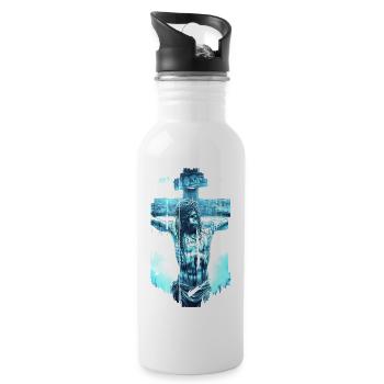 jesus bible christian religion christian cross christian - Water bottle with straw - white - Right