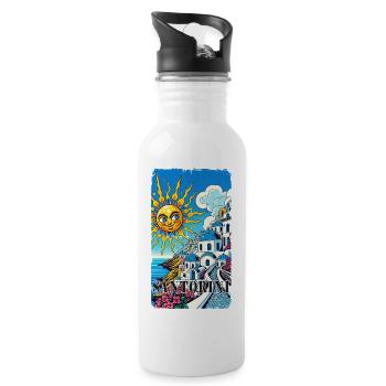 Santorini Greece vacation Akrotiri volcano - Water bottle with straw - white - Right