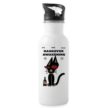 Betrunkene Katze, das Erwachen nach dem Kater - Trinkflasche mit integriertem Trinkhalm - Weiß - Rechts