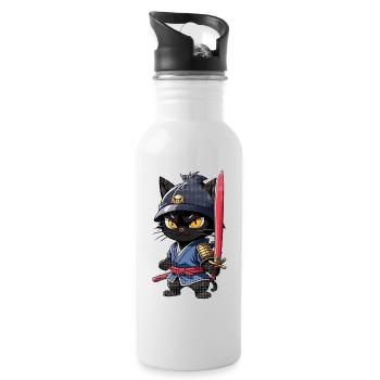 Ninja Katze - Samurai Kätzchen - Trinkflasche mit integriertem Trinkhalm - Weiß - Rechts