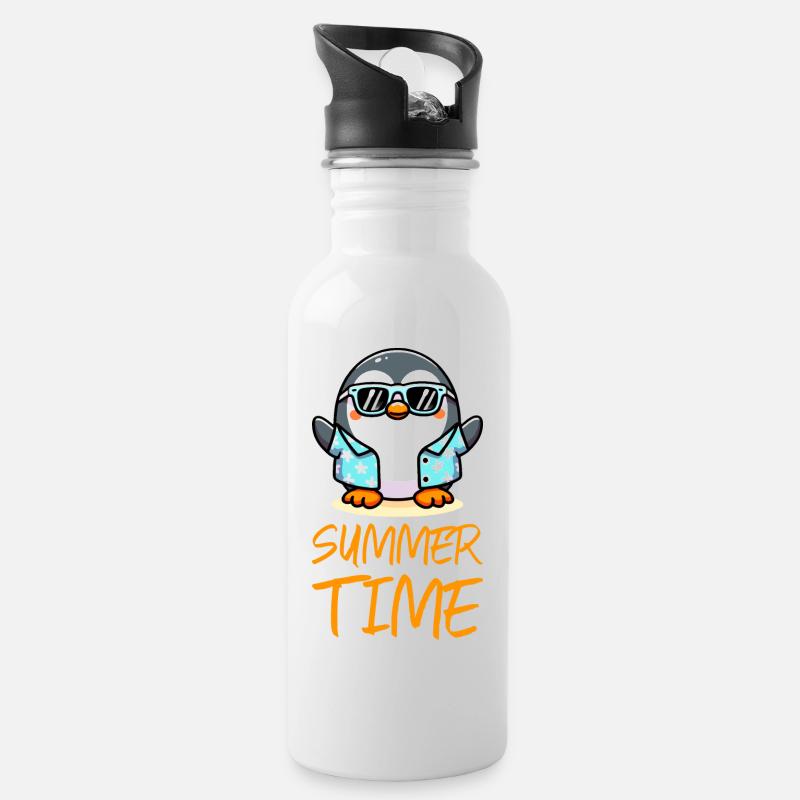 Penguin Summer Time - Water bottle with straw - white
