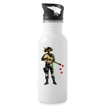 Soldier with flower wreath and guitar - Water bottle with straw - white - Right