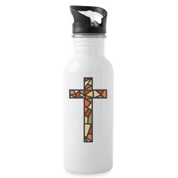 Stained Glass Cross - Water bottle with straw - white - Right