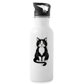 Illustration of a black and white cat with yellow eyes - Water bottle with straw - white - Right
