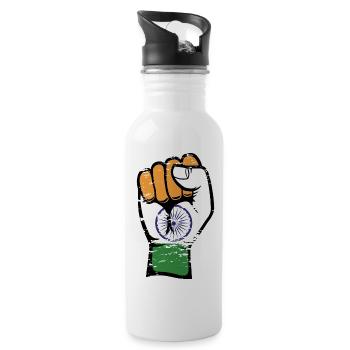 Indien Flagge Faust used - Trinkflasche mit integriertem Trinkhalm - Weiß - Rechts