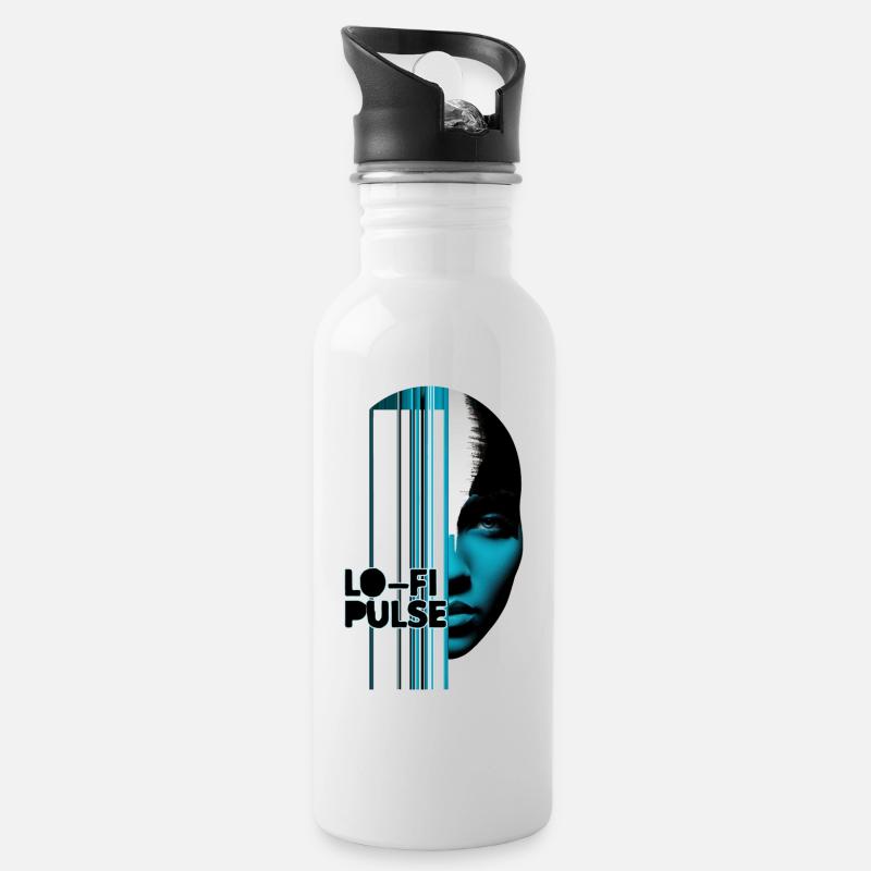 Lo Fi Puls - Trinkflasche mit integriertem Trinkhalm - Weiß